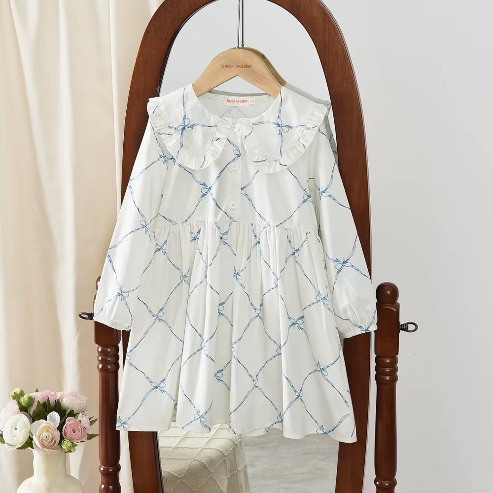 Blossom Belle – Long Sleeve Floral Princess Dress with Doll Collar for Girls