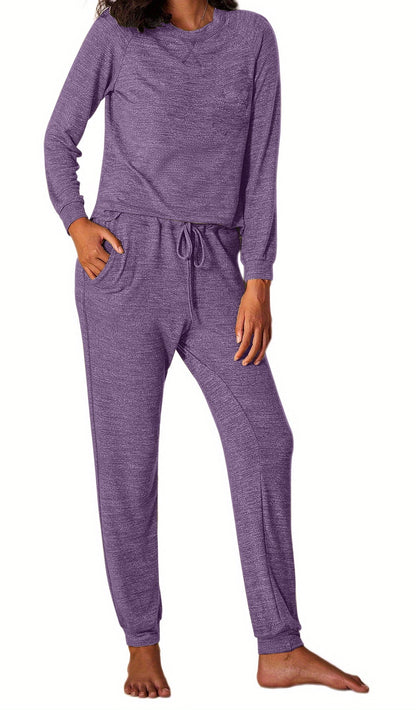 Womens Pajamas Sets Long Sleeve Top and Pant with Pockets Lounge Wear Set Oufits