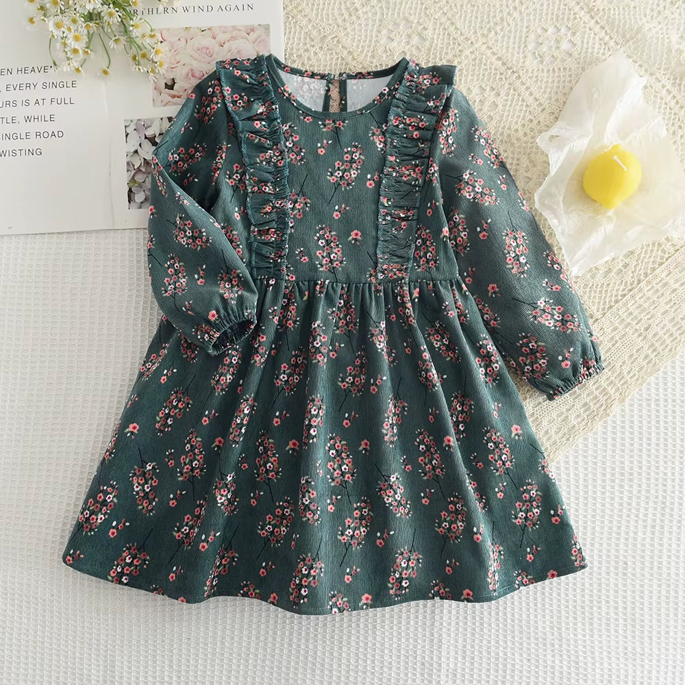 Blossom Belle – Long Sleeve Floral Princess Dress with Doll Collar for Girls