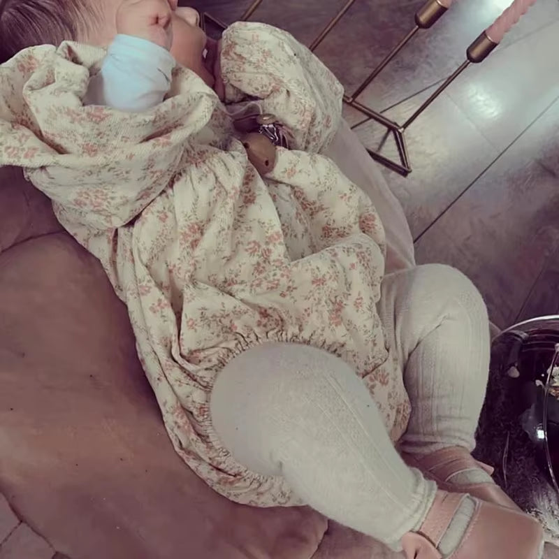 LaceWhimsy – Corduroy Floral Romper with Petal Collar for Baby Girls