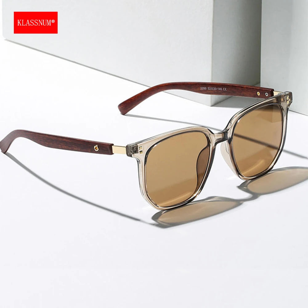 Vintage Square Frame Sunglasses for Women Men 2026 Trendy Retro Wood Grain Plastic Frame UV 400 Protection Eyepeice