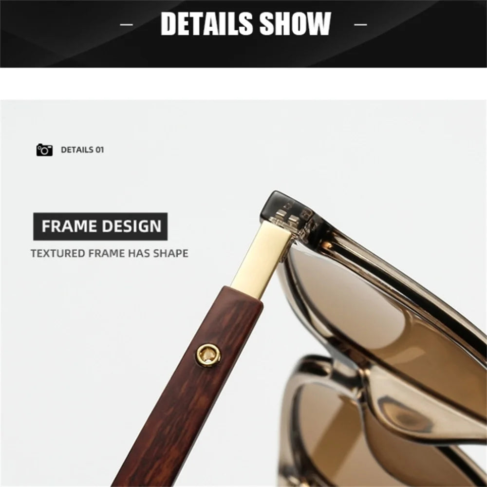 Vintage Square Frame Sunglasses for Women Men 2026 Trendy Retro Wood Grain Plastic Frame UV 400 Protection Eyepeice