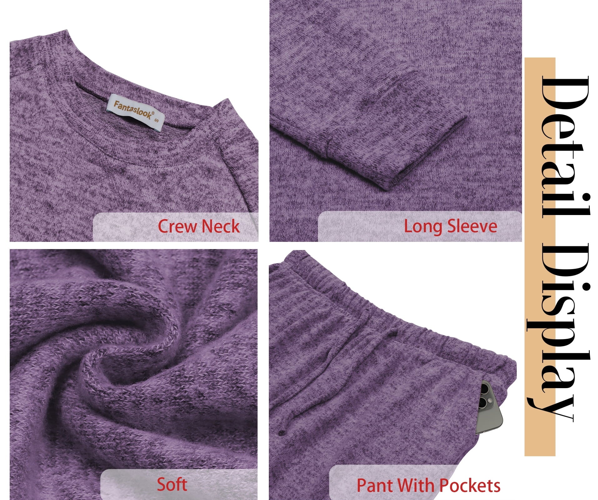 Womens Pajamas Sets Long Sleeve Top and Pant with Pockets Lounge Wear Set Oufits